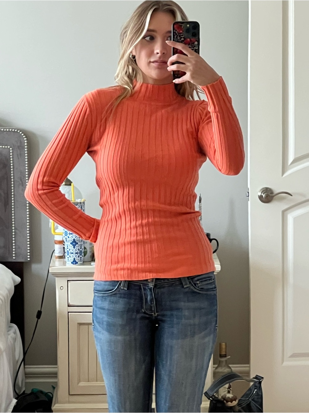 Ribbed Long-Sleeve Top - Orange